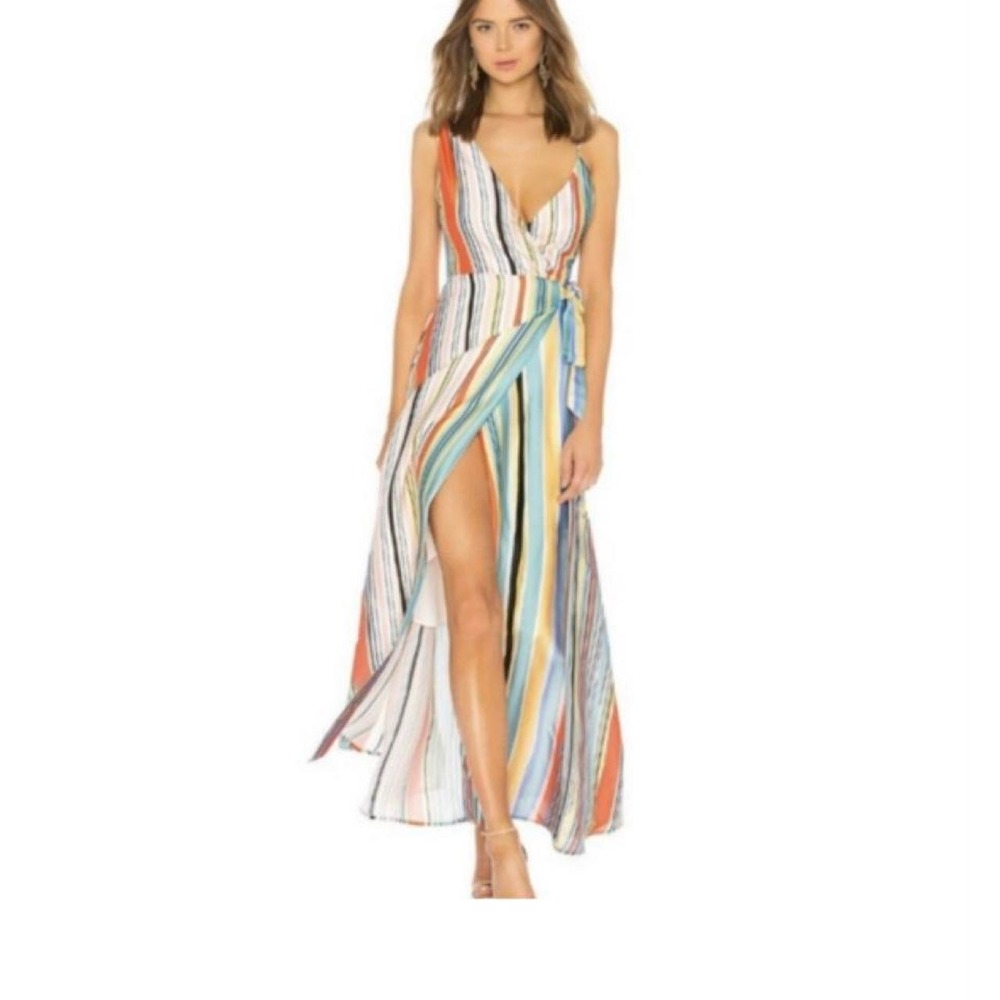 Lovers + Friends Montage Striped Wrap Maxi Dress Size M